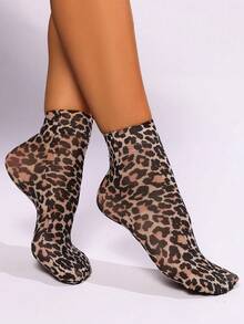 3 Pairs Women's Thin Leopard Print Ankle Socks, Summer
