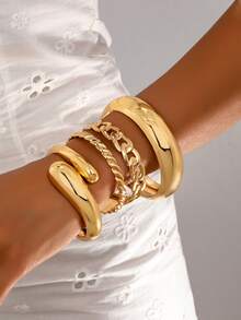 3pcs/Set Fashionable & Elegant Wide Bangle Bracelet Set, Suitable For Women Party, Daily Wear, Gift - 3 Bracelets - View 6