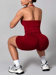 NcmRyu Damen Einfarbiges vielseitiges BH-Top und Shorts Set, Yoga, Tennis, Laufen, Workout, Outdoor Sport