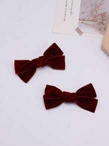 2pcs Women's Burgundy Velvet Bow Hair Clips, Cute Side Hairpins, Sweet Girl Hair Accessories Suitable For Daily, Christmas, Back To School, Date, Valentine's Day, Claw Clips, Hair Claws, Hair Slide, Hair Barrettes, Fall, Winter Outfit For Women, Bows