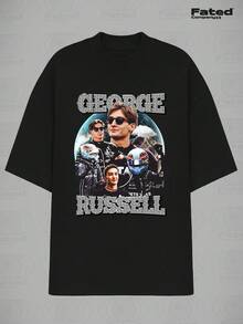 F1 George Russell Bootleg Mercedes-Benz T-Shirt 100% Cotton Unisex - 黑色 - 查看 1
