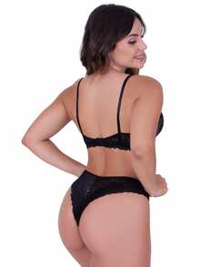 LACE LINGERIE SET WITH PADDED BRA + PANTIES SENSUAL NIGHT LINE WINTER FASHION LINGERIE - Màu xanh nhạt - Xem 4
