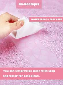 1pc EVA Transparent Shower Curtain, 3D Water Cube Embossed Asymmetrical Shape, Pink Transparent, Multiple Sizes, No Hooks - Pink - View 7