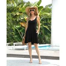 Beach Swimsuit Cover Ups For Women Sexy Sleeveless V Neck T-Shirt Dresses S Black - màu đen - Xem 4