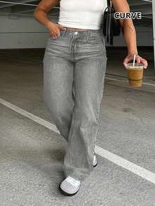 Plus Size Women Casual Denim Jeans, Minimalist Street Style