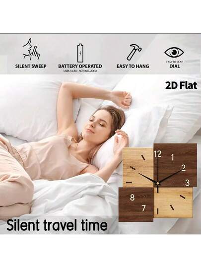 2D Flat, 1pc Creative Log Art ative Wand Clock, Super Silent Quartz Movement, No Ticking Sound, Klok Living Room, Bedroom, Office, Kitchen Cafe, Perfect Home ations Room view 2