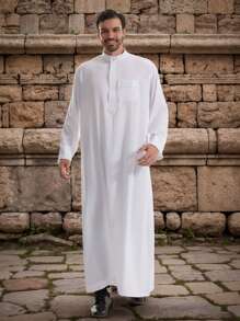 Arabischer Stil Herren unifarbener Stehkragen Doppelknopf Langbademantel
