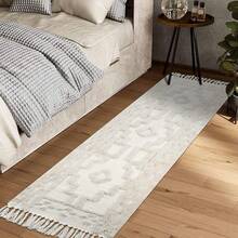 Boho Area Rug 3' X 5', Washable Cotton Woven Entryway Rug With Tassels, Moroccan Tufted Bedroom Rug, Farmhouse Floor Carpet Entry Office Porch Living Room Kitchen, Modern Bohemian Style - 淺褐色的 - 查看 5