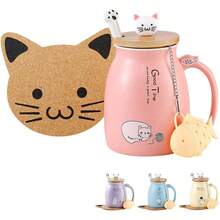 Taza de té Kawaii con infusor de gato lindo taza de café de cerámica, taza de té, color rosa, lindo, regalo para mujeres, amantes de los gatos, regalos de 13 onzas - 1 - Ver 1