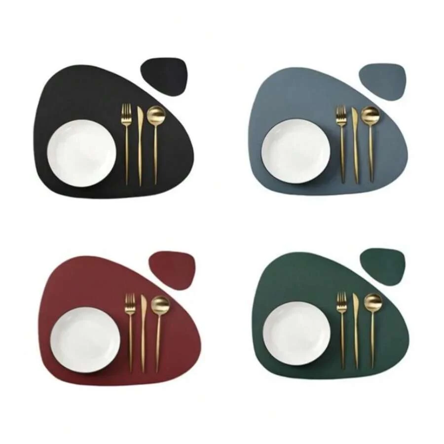 1/4/10 Juegos de manteles individuales triangulares y posavasos en forma navideña, manteles de cocina, almohadillas, decoración de mesa de cuero nórdico - CD rosa - Ver 1
