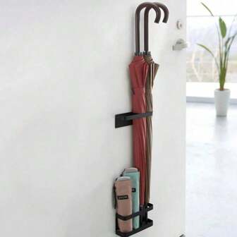 1pc Home Magnetic Umbrella Holder Rack, Made Of Iron, Wall-Mounted Umbrella Stand Suitable For Office, Hotel, Shop, Living Room, Entryway, Cute & Fashionable Design, Also Can Be Used As Living Room Decor
