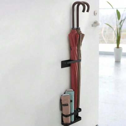 1pc Home Magnetic Umbrella Holder Rack, Made Of Iron, Wall-Mounted Umbrella Stand Suitable For Office, Hotel, Shop, Living Room, Entryway, Cute & Fashionable Design, Also Can Be Used As Living Room Decor