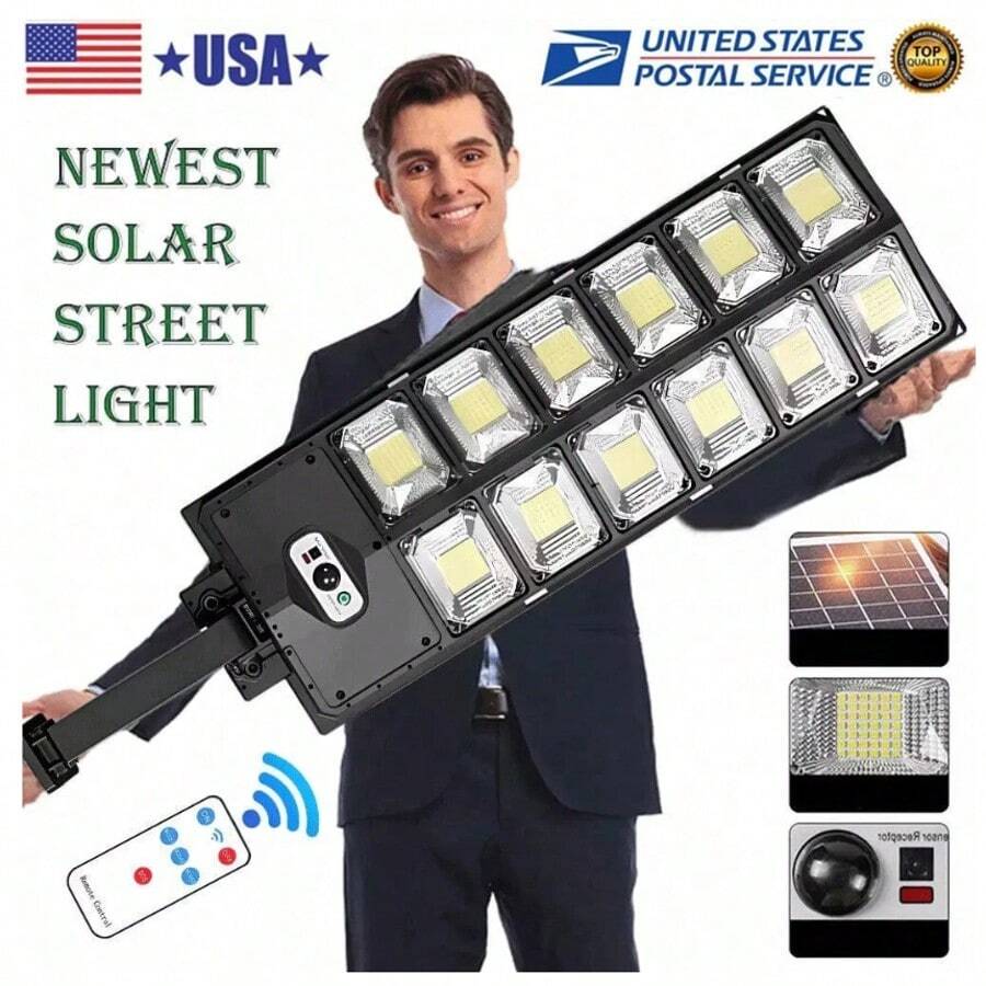 商用 1000000LM LED 户外黄昏至黎明太阳能路灯道路区域灯，适用于小路、庭院、露台的户外花园照明 - New - 查看 1