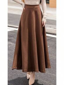 Women's Fall Winter A-Line Swing Pleated Long Maxi Skater Skirt, Wool, Style - Nâu túi - Xem 2