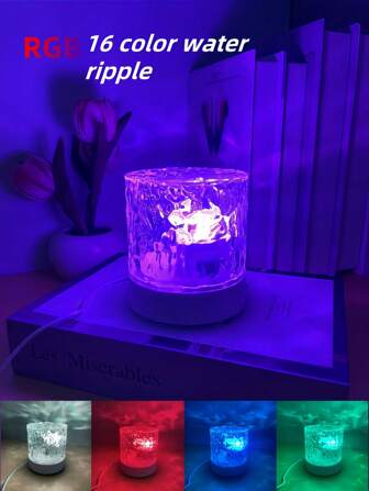 1pc RGB Touch Sensitive 16-Color Water Wave USB Powered Night Light, Flame Effect, Suitable For Car, Christmas Party Decoration, Romantic Gift. The Water Wave Projection Creates A Wave-Like Effect, Perfect As A Toy, Gift, Birthday Or Valentine's Day Present.