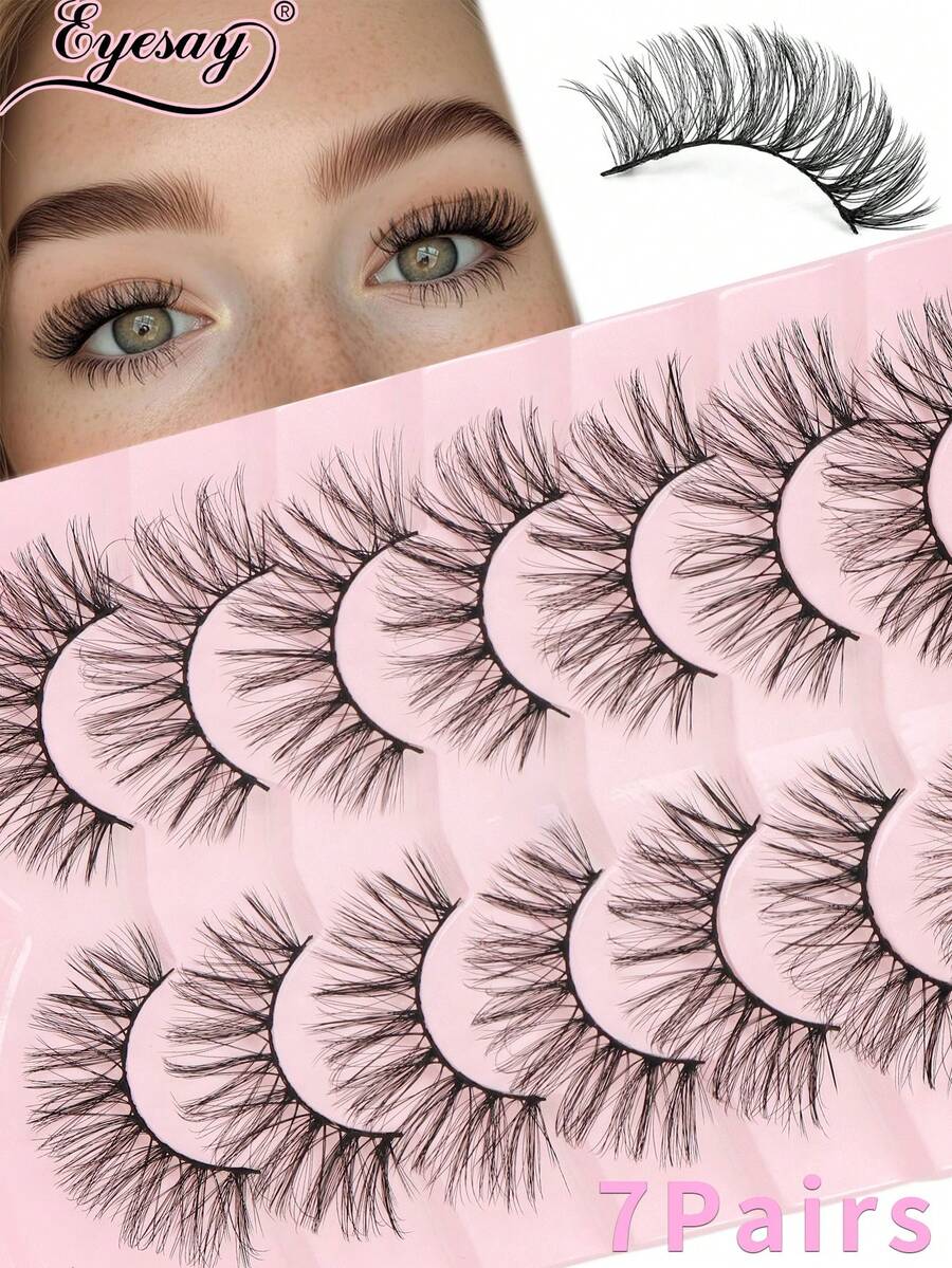 7 paia di ciglia finte di lusso - soffici, spesse e arricciate, ciglia finte sottili per uno sguardo drammatico da gatto, adatte per uso quotidiano, allungate e facili da applicare