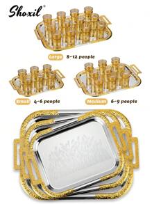 shoxil 1/3 Pcs Rectangular Tray With Handles In Middle Eastern Style, Dinner Plate With Wheat Ear Pattern, Serving Tray Suitable For Multiple Cups And Food, Desktop Storage Tray, Tableware, Decorative Tray, Suitable For Home, Gatherings, Gifting - Tray - View 1