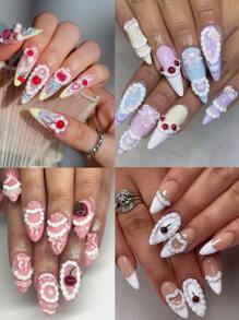 1件套浮雕法式蛋糕奶油美甲雕刻模具蝴蝶结蛋糕蕾丝裙奶油条纹蝴蝶结设计DIY小清新情人节美甲脱模工具美甲沙龙用品工具 - 無色 - 查看 5