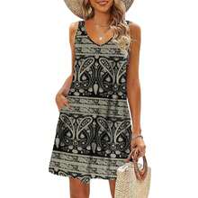 Women's Casual Summer T-Shirt Dresses – Ideal As Beach Cover-Ups Or Tank Dresses - 黑色腰果花 - 查看 2