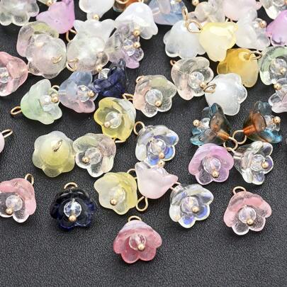 20pcs Shiny Glass Gradient Valley 11x14mm Lily Flower Beads Charms Pendant With Golden Caps, For Jewelry Making, Bracelets, Earrings, Necklaces, Anklet DIY Keychains Craft