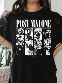 Posty Malone Tour Vintage Rap Country Concert Printed TShirt,Women Oversized Y2K Western Cowgirl Bootleg Cotton Crew Neck Summer Festival Vacation Top - AA7 - 查看 1