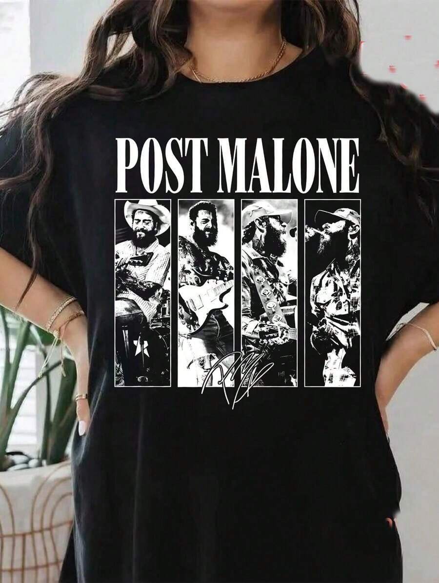 Posty Malone Tour Vintage Rap Country Concert Printed TShirt,Women Oversized Y2K Western Cowgirl Bootleg Cotton Crew Neck Summer Festival Vacation Top - AA7 - 查看 1