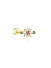 SereneSpark 1 pieza Pendientes de cartílago chapados en oro de 18K con plata de ley 925 y CZ multicolor, joyería hipoalergénica antioxidante para todas las partes de la oreja, adecuada para uso diario casual, oficina, boda, fiesta, citas y viajes de vacaciones, regalo ideal de cumpleaños y despedida de soltera para ella - Dorado - Ver 18