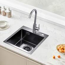40cm Kitchen Sink Workstation, 304 Stainless Steel Top Mount Sinks, Drop-In Single Bowl Farmhouse Basin With Accessories, Household Dishwasher Sinks For RV, Prep Kitchen, And Bar (Black) - Black - View 9