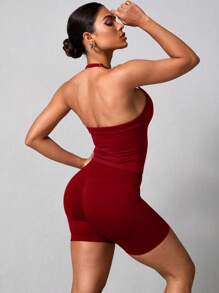 NcmRyu Damen Einfarbiges vielseitiges BH-Top und Shorts Set, Yoga, Tennis, Laufen, Workout, Outdoor Sport