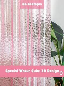 1pc EVA Transparent Shower Curtain, 3D Water Cube Embossed Asymmetrical Shape, Pink Transparent, Multiple Sizes, No Hooks - Pink - View 6