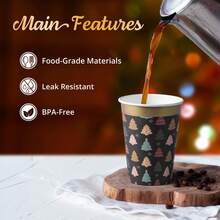 20/50 包一次性纸咖啡杯、圣诞派对用品、零食杯、9 盎司茶杯和水杯（适用于餐厅和派对）、圣诞树 - 彩色 - 查看 5