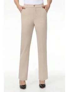 Women's Stretchy Straight Leg Dress Work Pants Business Office Casual Slacks With Pockets, Style - Pale Khaki - View 8