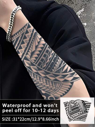 1 件假纹身临时纹身半永久纹身几何防水防汗持续 1-2 周逼真草本汁防摩擦不反光黑色适用于女性和男性纹身贴纸适用于手臂、胸部、腿部、腹部、腰部、手指、颈部、脊柱、现代人体艺术