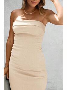 Women's Summer Bodycon Maxi Tube Dress Ribbed Strapless Side Slit Long Going Out Casual Elegant Party DressesHalloween Christmas New Year - 米色 - 查看 5