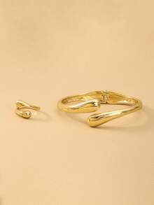 2pcs/Set Water Drop Design Bracelet & Ring Set, Vintage Minimalist Elegant Jewelry, Bridal Jewelry, Perfect Jewelry Choice For Daily Wear - Gold - View 3