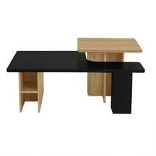MERAX Set Of 2 Nesting Coffee Tables Farmhouse,Rectangle Coffee Table Living Room,Wood Finish Coffee Table Set, Small Coffee Tables, Sofa Side Table For Living Room, Black - Black - View 4