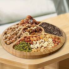 Bandeja de bambú para aperitivos de 1 pieza, bandeja para servir aperitivos, plato para aperitivos, ideal para pasteles, frutas, nueces y dulces. - Redondo 24,5 x 24,5 cm - Ver 5