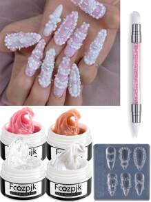 3D 雕刻凝胶不粘手雕刻凝胶套装，透明白粉色裸色固体指甲修整凝胶，含法式蛋糕霜指甲雕刻模具双头硅胶美甲雕刻笔美甲刷雕刻 DIY 美甲沙龙美甲用品套装 - 彩色 - 查看 23