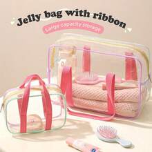 1 chiếc túi nhựa trong suốt, túi đi biển PVC dung tích lớn dành cho nữ, túi xách tay, túi đựng mỹ phẩm, túi đựng đồ dùng vệ sinh cá nhân, túi chống thấm nước dùng trong nhà tắm và hồ bơi, túi đeo vai đựng đồ dùng vệ sinh cá nhân. - Nhiều màu - Xem 4