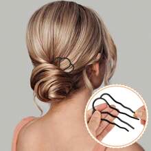 Hair Side Combs Metal Hair Fork Clip 4PCS French Hairpins Buns Hairs Updo U-Shape 4 Prong Hairs Sticks Styling Accessories Twist Black Headpieces Women Decoration - 黑色 - 查看 5