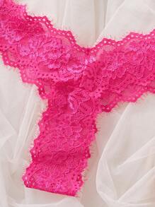 2 件套女士内衣性感、透明、蕾丝、无肩带、夏季性感内衣套装内衣 - 玫紅色 - 查看 9