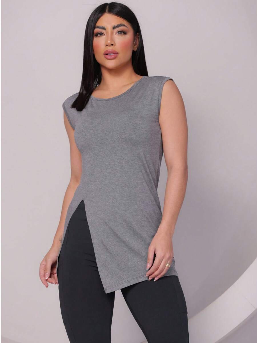Blusa Feminina Regata Machão Long Line com Abertura P ao GG Academia Fitness