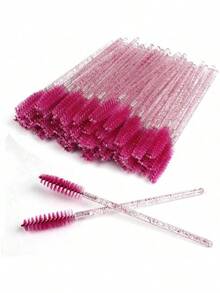70pcs/Set Rose Red Mascara Disposable Micro Eyelash Comb Brush Set, Eyelash Extension Brush, Mascara Applicator Wands - Hot Pink - View 1