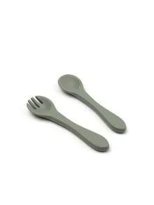 2 Pieces Baby Silicone Fork And Spoon; Children's Learning To Eat Training Utensils; Infant Feeding Accessory Fork And Spoon.