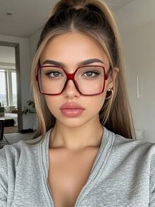 1pc Fashionable Oversized Red Frame Unisex Retro Classic Glasses - Red - View 1