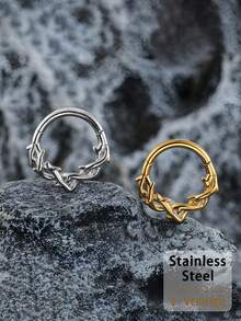 16G 8mm/10mm 316L Stainless Steel Closed Nose Ring, Septum Ring, Fashion Personalized Sheep Horn Nose Piercing Jewelry, Women's Cartilage Earring - Thorn - View 5