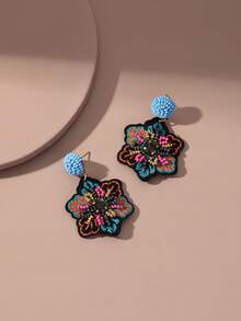 Bead Decor Flower Stud Earrings Valentines - Multicolor - View 8