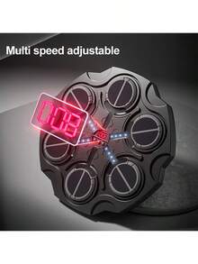 LIPETY Music Boxing Machine, Intelligent Boxing Music Training Machine With LED Display, 6 Targets, 1 Adjustable Glove, Wall-Mounted Music Boxing Training Device For Kids, Boxing Gift For Boys And Girls - 黑色 - 查看 9