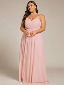 EVERPRETTY Plus Size Backless V-Neck Chiffon Bridesmaid Dress Spring Wedding Party - Baby Pink - View 3