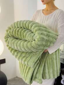 1pc Faux Rabbit Fur Striped Fleece Blanket, Tie-Dye Fuzzy Super Soft Plush Cozy Throw Blanket, Warm Reversible Thick Bed Blanket For Sofa Living Room Bedroom Year-Round Use